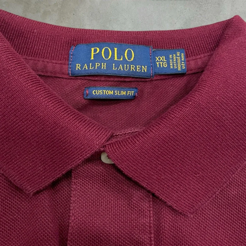 Polo Ralph Lauren Polo Shirt Mens XXL Burgundy Custom Slim Fit Maroon Pique Logo